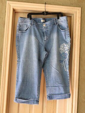 Lane Bryant Venezia Jeans Capris Size 22 Embroidered Applique Detail Light Denim
